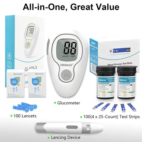 Blood Glucose Monitor Kit, Diabetes Testing Kit with 100 Glucometer Strips and 100 Lancets for Blood Sugar Monitoring