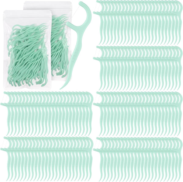 600 Count Dental Floss Picks, Bulk Non-Breakable Flossers for Adults, Family Pack Travel (Light Green)