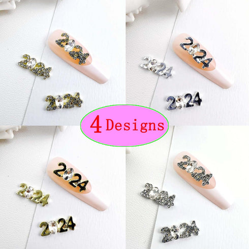 2024 Nail Art Decorations - Number Rhinestone Rivet 3D Alloy Glitter Design for Women s Manicure Crafts