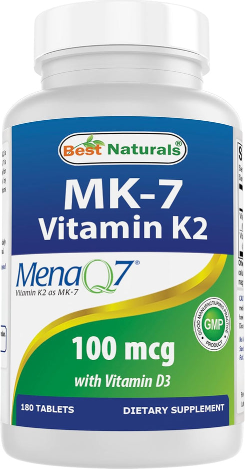 Best Naturals Vitamin K2 (MK7) with D3, 180 Tablets for Bone & Heart Health (5000 IU D3 & 100 mcg K2 MK7)