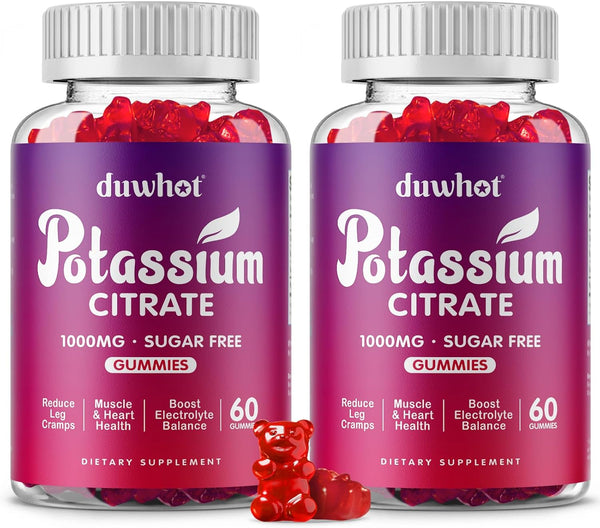 Potassium Citrate 1000mg Gummies, Potassium Supplement for Adults, Support for Leg Cramps & Muscle Health, 120 Chewables