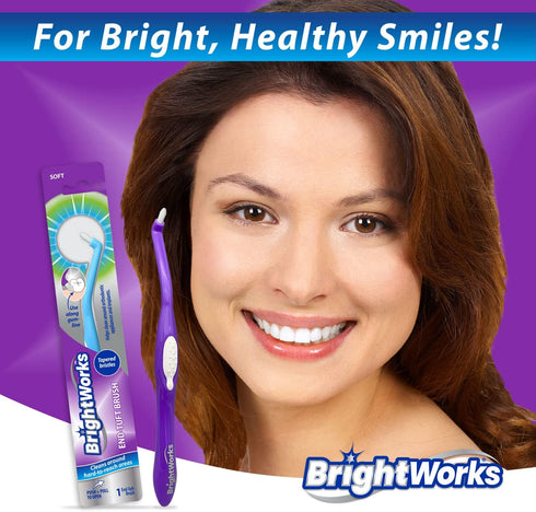 BrightWorks Manual End Tuft Brush, Pack of 3, Cleans Difficult Areas Around Crowns, Bridges, and Implants
