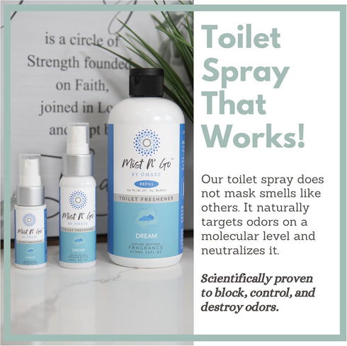 Mist N' Go by OMAZE Bathroom Odor Spray Refill Bottle - Multitasking Toilet Spray, 16oz (1 Pack)