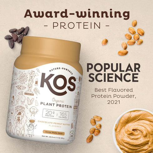 KOS Organic Plant Based Protein Powder, Chocolate Peanut Butter, Vegan, Keto Friendly, 15 Servings
