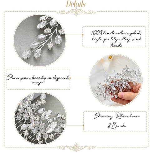 Unicra Silver Bride Wedding Hair Comb, Rhinestone Bridal Headpiece, Crystal Hair Accessories for Women and Girls