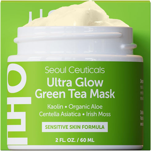 SeoulCeuticals Korean Skin Care Face Mask for Sensitive Skin - Green Tea Wash Off Masks + Aloe Vera and Centella Spa