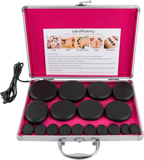 Hot Stones Massage Set, 16Pcs Natural Basalt Hot Stones Set w/Heating Box,