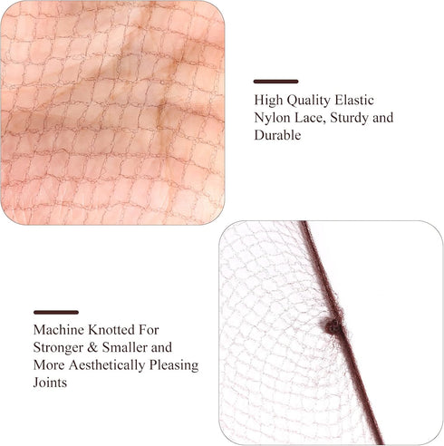 KKTech Pack of 15 Hair Nets, Invisible Elastic Edge Mesh, 50cm (Coffee)