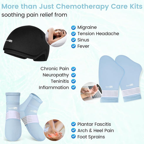 SuzziPad Chemo Care Package for Women & Men, Cooling Hat, Migraine Relief Cap, Chemo Gloves and Socks for Neuropathy