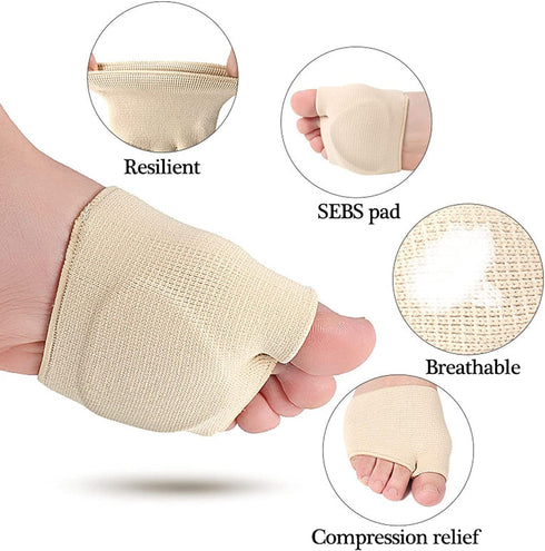 3 Pairs Fabric Metatarsal Pads, Gel Sleeve Cushions for Ball of Foot Pain Relief, Foot Health Care