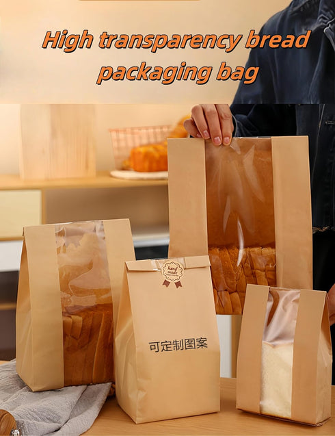PAVNSO 30 9.05x4.72x1.96inch Pcs Bread Bags, Large Paper Toast Bags with Window, Sourdough Bread Bag for Homemade