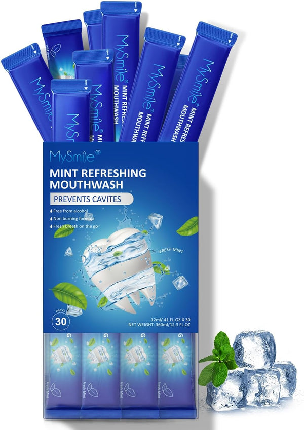 MySmile Mouthwash Alcohol Free, Travel Mouthwash for Adults, Kills 99% Bad Breath Germs, Fluoride Free, Fresh Mint, 30