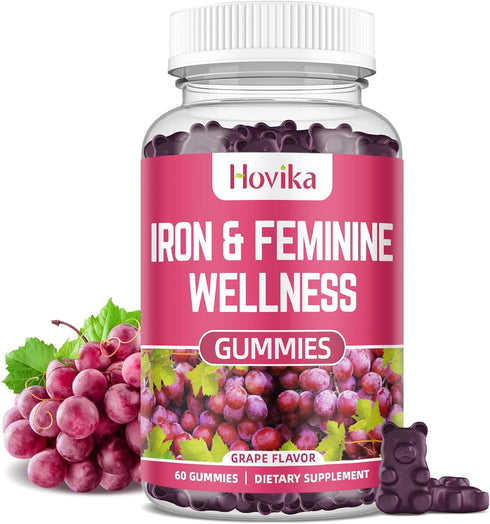Iron & Hormone Balance for Women Gummies, 25mg Iron Supplement with Multivitamins, Natural Hormonal Support for PMS
