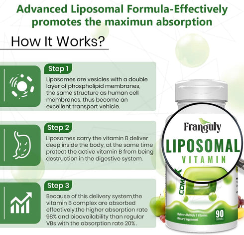 Active B Complex Liposomal B Vitamins with Choline Inositol - 90 Softgels for Immune and Energy Support