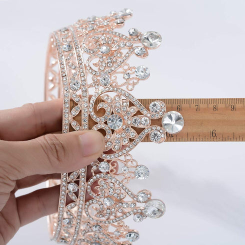 S SNUOY Rose Gold Crowns for Women - Full Round Crystal Queen Tiaras & Pageant Party Costume Headbands