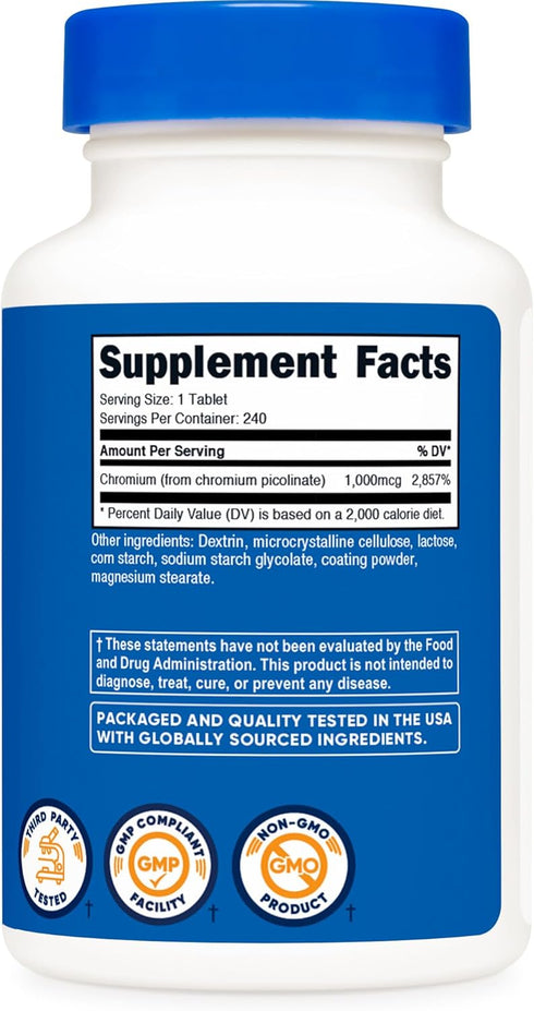 Nutricost Chromium 1000mcg, 240 Tablets - Gluten Free, Non-GMO Supplement
