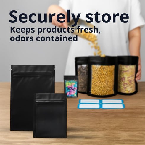 COLSEN Smell Proof Resealable Bags, Matte Black Mylar Bag 3x4 Inches, 100 Pack Strong Zipper Seal for Food Storage