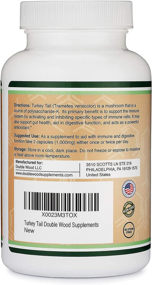 Turkey Tail Mushroom Supplement, 120 Capsules - 2 Month Supply, Immune System Support, Non-GMO, Gluten Free