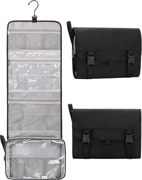 Relavel Travel Toiletry Bag for Men, Hanging Makeup Organizer for Women, Large Capacity Travel Kit Shaving Bag - Black