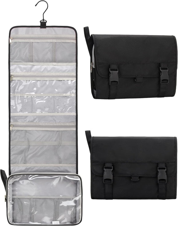 Relavel Travel Toiletry Bag for Men, Hanging Makeup Organizer for Women, Large Capacity Travel Kit Shaving Bag - Black