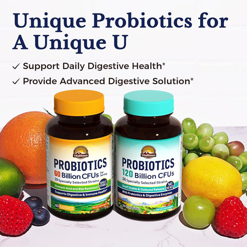 Vitalitown Probiotics + Prebiotics - 60 Billion CFUs, 19 Strains, 60 Delayed Release Veg Caps for Digestive Health