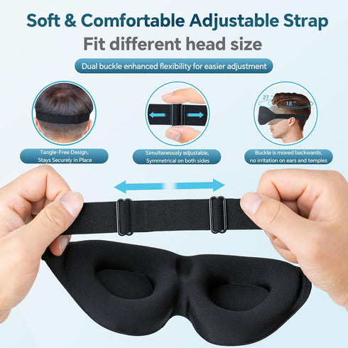 ZGGCD Sleep Mask for Side Sleeper, Light Blocking 3D Contoured Cup Night Blindfold with Adjustable Strap (Black)