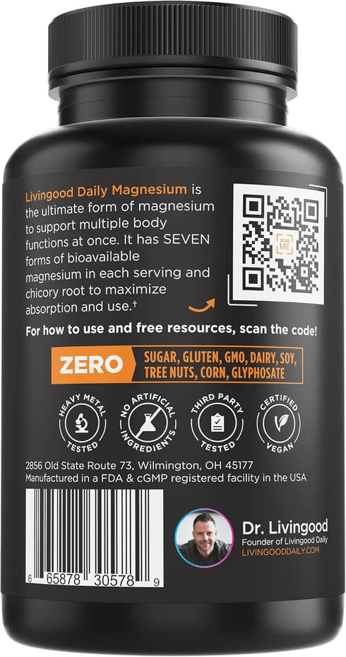 Livingood Daily Magnesium 300mg - High Bioavailability Magnesium Complex for Muscle Relaxation, Nerve & Heart Health