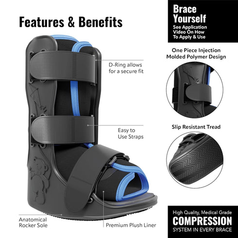 Pediatric Buddy Boot, Kids Medical Grade Ankle Support Brace, Small, Black for Sprain & Injury Recovery