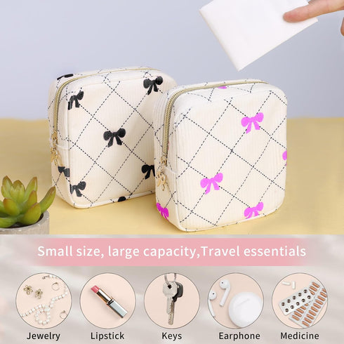 Teircno Period Bag for Women - Cute Corduroy Sanitary Napkin Storage Bag with Bow Design | Period Pouch for Daily Use