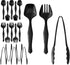 18 Pcs Black Plastic Serving Utensils - 6 Spoons, 6 Tongs, 6 Forks - Heavy Duty Disposable Set