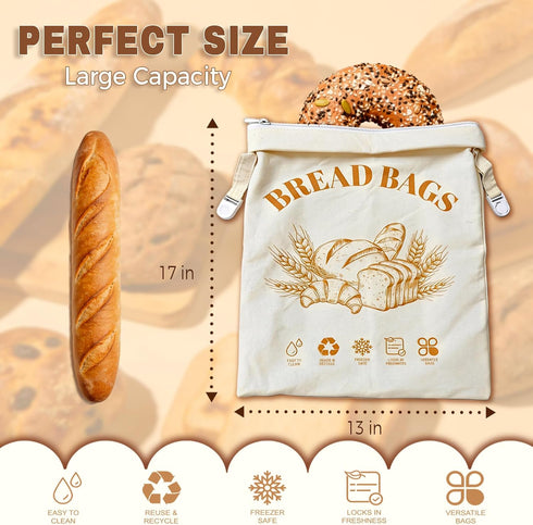 Hqyib 1 Pack 17x13 Inch, Beeswax Bread Bags for Sourdough & Homemade Bread, XL Reusable Sourdough Bags for Storage