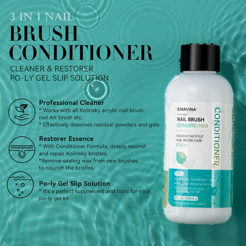 Nail Brush Cleaner 3 IN 1 Nail Brush Conditioner Cleaner Restorer Poly Gel Slip Solution, For Solid Gel Nail Polish Dip Powder Gel Kolinsky Sable Acrylic Nail Brush Salon at Home 120ml