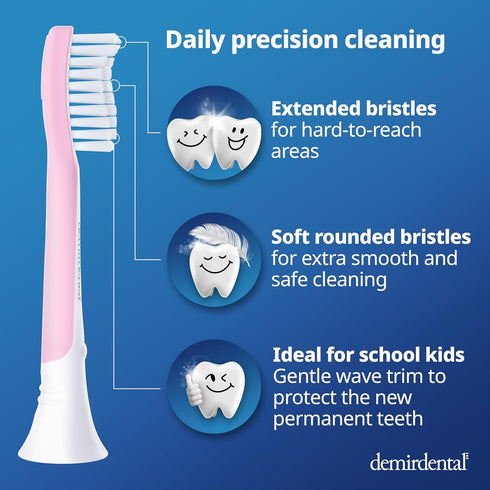 Kids Toothbrush Heads Compatible with Philips Sonicare, Replacement Heads for Ages 7 to 10 - Pink (8 Pack)