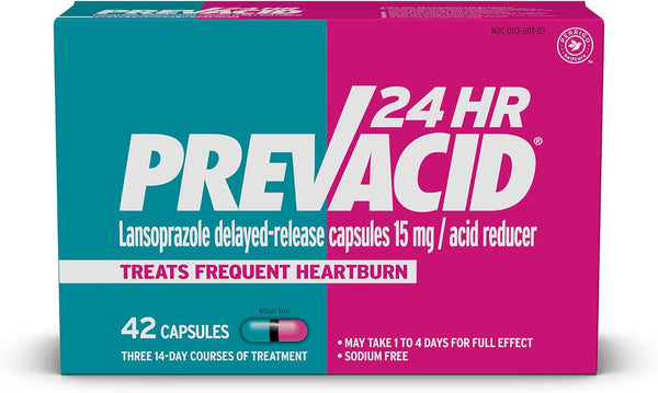 Prevacid 24HR Lansoprazole 15 mg Delayed-Release Capsules, Acid Reducer for Heartburn Relief, 42 Count