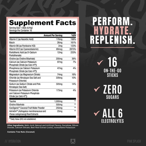 On The Go Electrolyte Drink Mix Packets | Ryse Core Hydration | Zero Sugar | 16 Servings (Pink Splash) with All 6