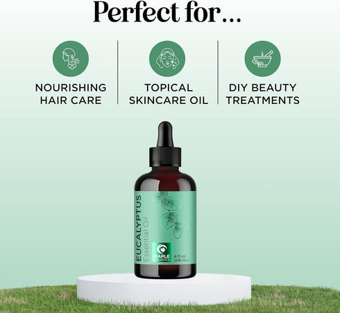 Pure Eucalyptus Essential Oil 4oz, Invigorating Home Spa Aromatherapy and Natural Bath Oil for Diffuser and DIY Skin