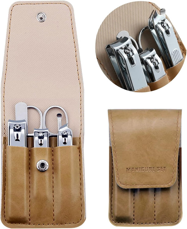 Nail Clipper Set, 6 Pcs Stainless Steel Toenail Clippers and PU Leather Manicure Set, Gift Ideas (Beige)
