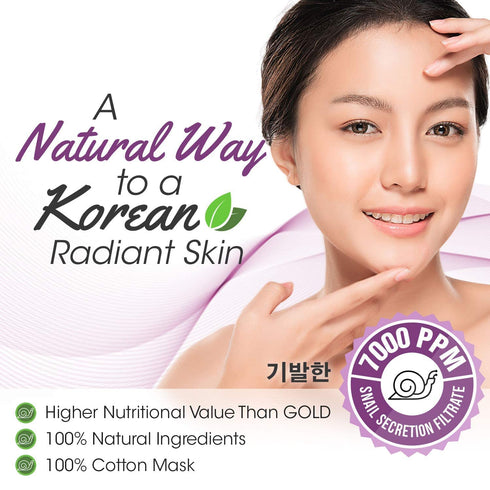 Korean Face Mask - 10ct Snail Mucin Hydrating Masks, Anti-Wrinkle & Deep Moisturizing, Paraben-Free