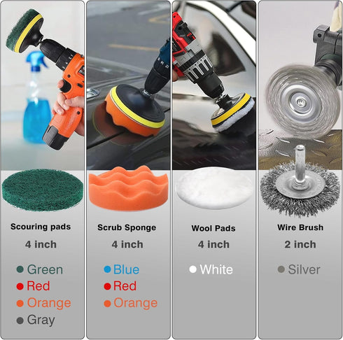 30 Piece Drill Brush Attachments Set, Scrub Pads & Sponge & Wire Brush for Drill, Power Scrubber Brush Kit