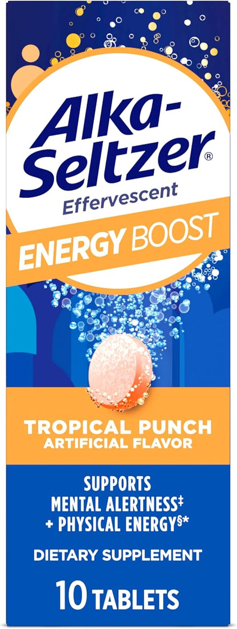 Alka-Seltzer Energy Boost: Daily Energy Supplement with Caffeine & Guarana, 10ct Fizzy Tablets, Sugar-Free