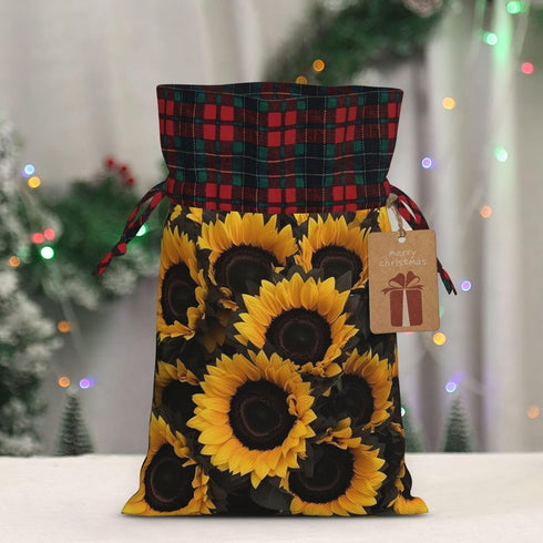 RLDOBOFE Christmas Gift Bags With Drawstring A bouquet of black sunflowers Christmas Burlap Gift Bag Christmas