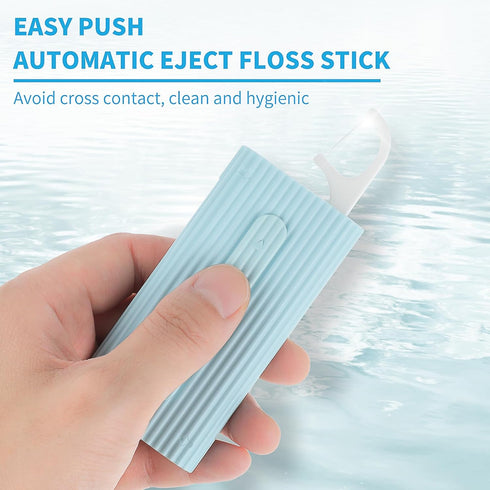 Portable Dental Floss Case, Automatic Floss Pick Organizer with 10 Floss Picks for Teeth Cleaning, Blue