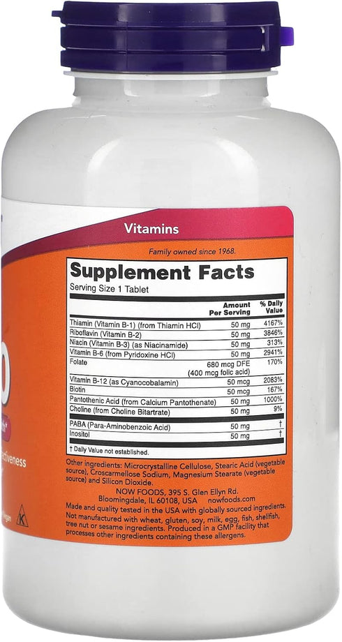 NOW Supplements, Vitamin B-50 mg, Energy Production*, Nervous System Health*, 250 Tablets