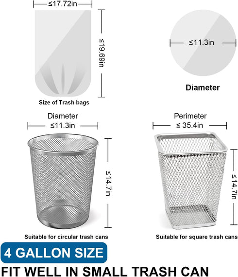 4 Gallon Drawstring Trash Bags 1.1 Mil - 120 Count Unscented Small Garbage Bags for Bathroom, 15 Liter