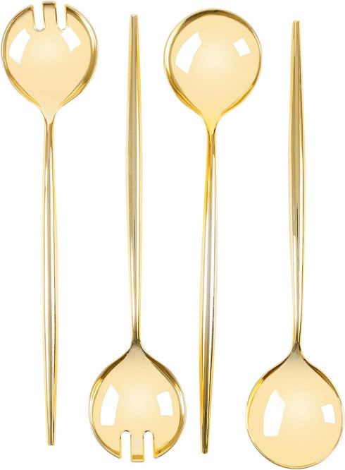 Party Bargains 4 Pack Disposable Novelty Serving Spoon & Spork, Gold, Plastic Kitchen Utensils for Buffet, Catering