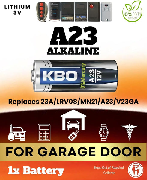 Key Battery Outlet Garage Door Opener Battery - Single A23 Alkaline - 12V High-Stability Garage