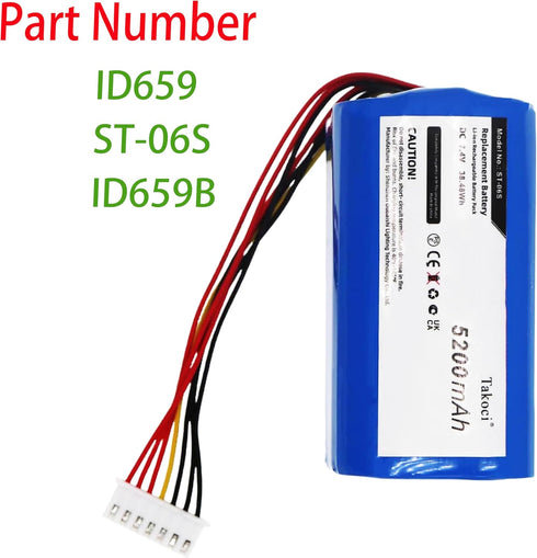 Replacement SRS-XB30 Speaker Battery ID659 ID659B ST-06S, 7.4V 5200mAh for SRS-X30 SRS-XB3 SRS-XB43