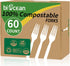 100% Compostable Forks, 60 Count Heavy Duty Disposable Utensils Set for Party Camping Picnics (Ivory White)