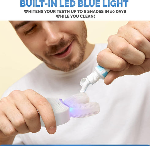 Sani White Ultrasonic Toothbrush, 360 Brite U Shaped Electric Tooth Cleaner, Ortho Sparkle Sonic Glow Brush