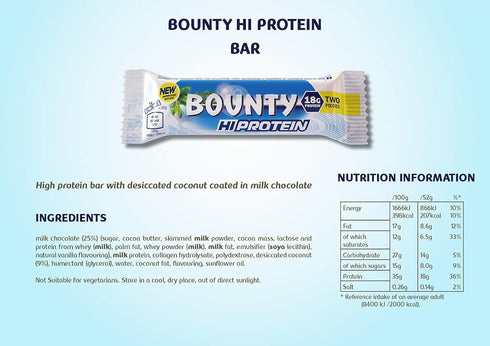 BOUNTY HI-PROTEIN BAR Coconut, 12x52g for Healthy Snacking